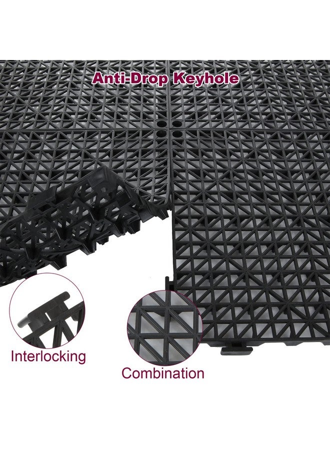 FengWu 12 Pack 12" Interlocking Rubber Bathroom Flooring Tiles Non-Slip Pool Mat Splicing Shower Mat Outdoor Cushion Mat for Drain, Deck, Pool, Patio, Balcony, Shower, Kitchen, Yard (Black)  - Image 4