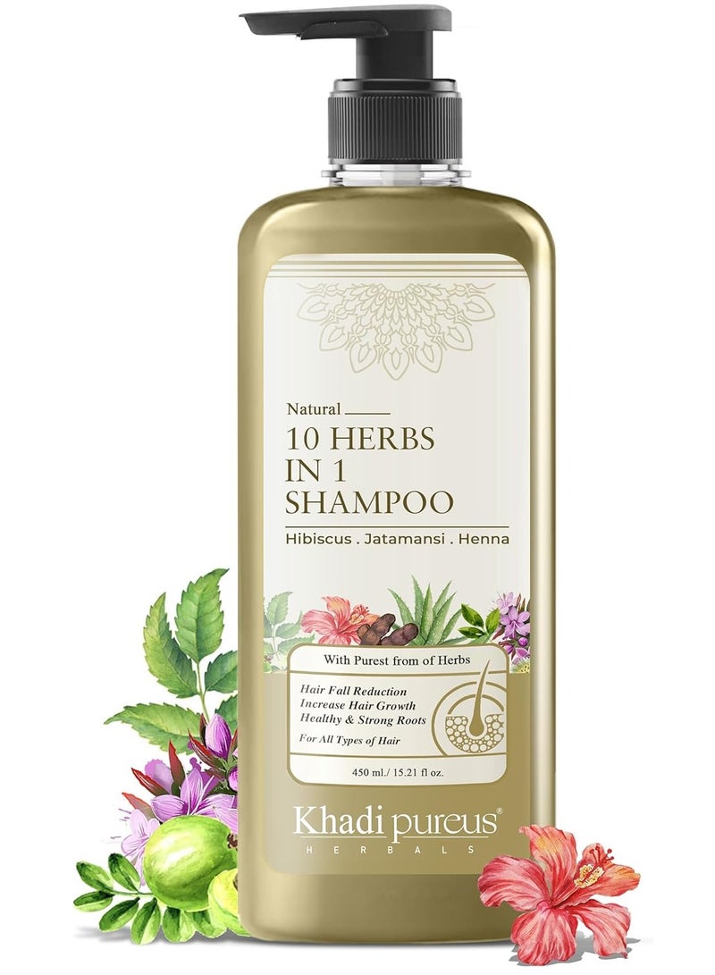 كادي أعشاب Pureus Shreekesha 10 أعشاب في شامبو 1 للتحكم في التلف، وتساقط الشعر، وفروة الرأس الصحية، ومضاد قشرة الرأس والشعر المجعد الجاف | منظف شعر عشبي بخصائص الأيورفيدا ومكونات طبيعية قوية خالصة للنساء والرجال (450 مل) - Image 1