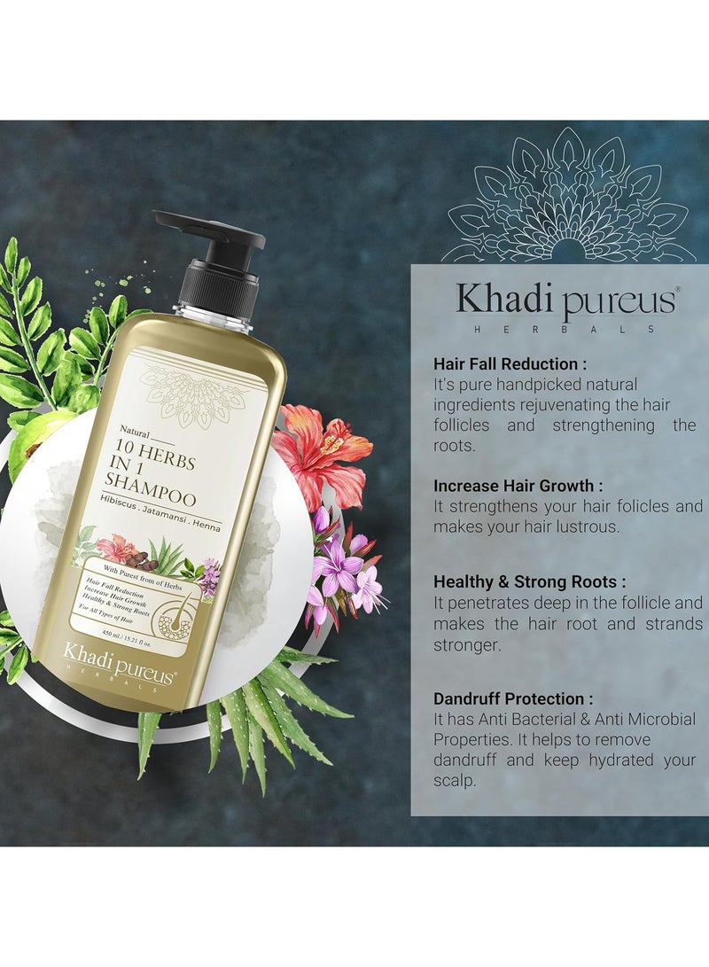 كادي أعشاب Pureus Shreekesha 10 أعشاب في شامبو 1 للتحكم في التلف، وتساقط الشعر، وفروة الرأس الصحية، ومضاد قشرة الرأس والشعر المجعد الجاف | منظف شعر عشبي بخصائص الأيورفيدا ومكونات طبيعية قوية خالصة للنساء والرجال (450 مل) - Image 3