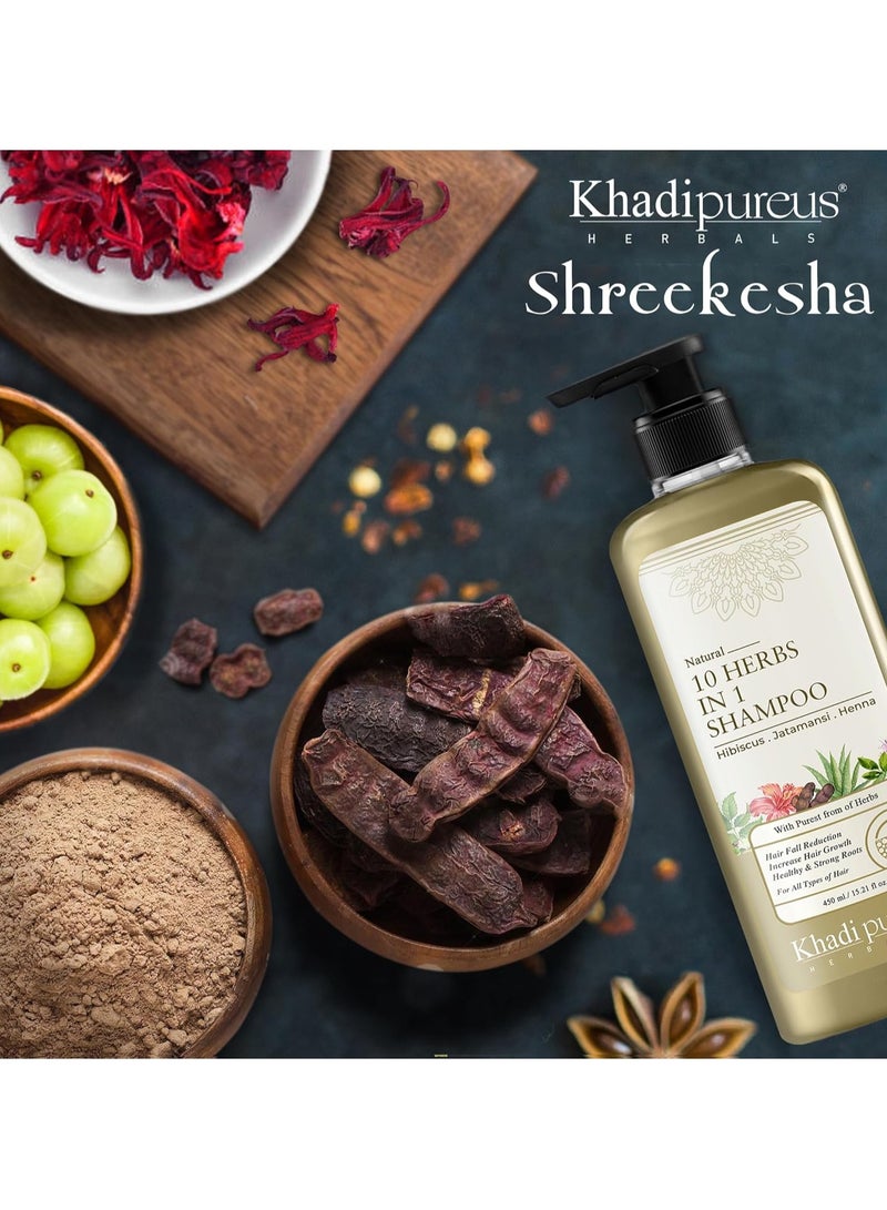 كادي أعشاب Pureus Shreekesha 10 أعشاب في شامبو 1 للتحكم في التلف، وتساقط الشعر، وفروة الرأس الصحية، ومضاد قشرة الرأس والشعر المجعد الجاف | منظف شعر عشبي بخصائص الأيورفيدا ومكونات طبيعية قوية خالصة للنساء والرجال (450 مل) - Image 5