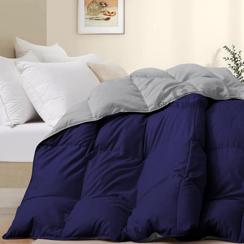 Grace Linen 400 GSM Winter Bedding Comforter for Single Size 60X90 Reversible Restful Sleep Soft Microfiber Single Size ComforterQuiltDuvetBlanket Single Size Navy BlueSilver Grey - Image 3
