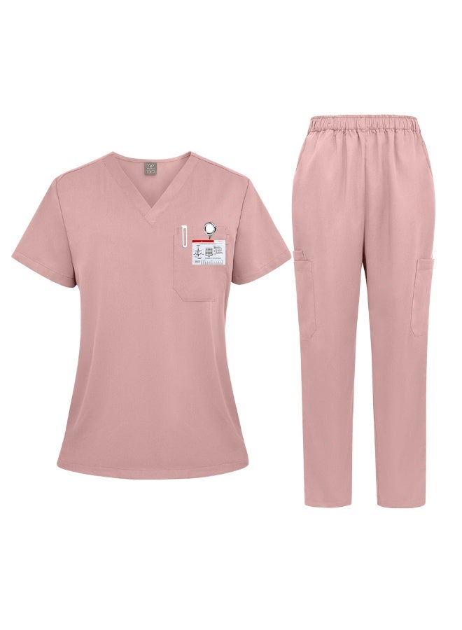 NIBEMINENT Scrub Uniform Suit Short Sleeve V-neck Hospital Tops+Pant Set Nursing Uniform Women Multicolor Pet Doctor Scrub Medical Workwear - Image 1