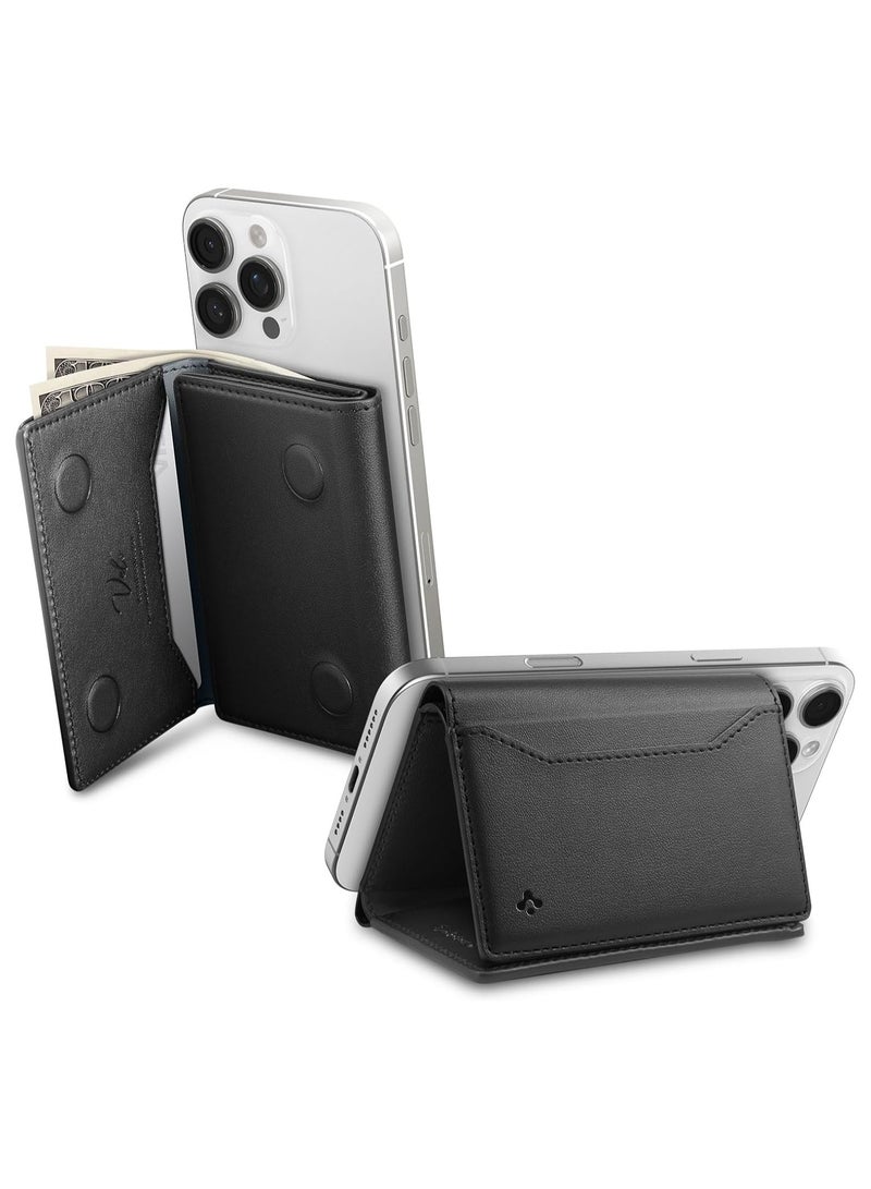 Spigen Valentinus S MagFit Magnetic MagSafe Wallet Card Holder [7-Cards, Cash] Trifold Wallet Stand for iPhone 16 Pro Max / 16 Pro / 16 Plus / 16 / iPhone 15/14/13/12 series - Black - Image 1