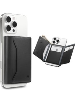 Spigen Valentinus S MagFit Magnetic MagSafe Wallet Card Holder [7-Cards, Cash] Trifold Wallet Stand for iPhone 16 Pro Max / 16 Pro / 16 Plus / 16 / iPhone 15/14/13/12 series - Black  - Image 1