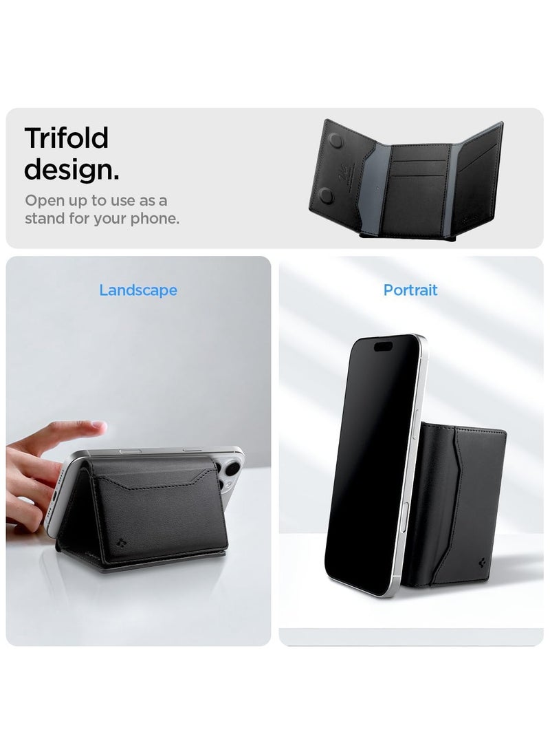 Spigen Valentinus S MagFit Magnetic MagSafe Wallet Card Holder [7-Cards, Cash] Trifold Wallet Stand for iPhone 16 Pro Max / 16 Pro / 16 Plus / 16 / iPhone 15/14/13/12 series - Black  - Image 5