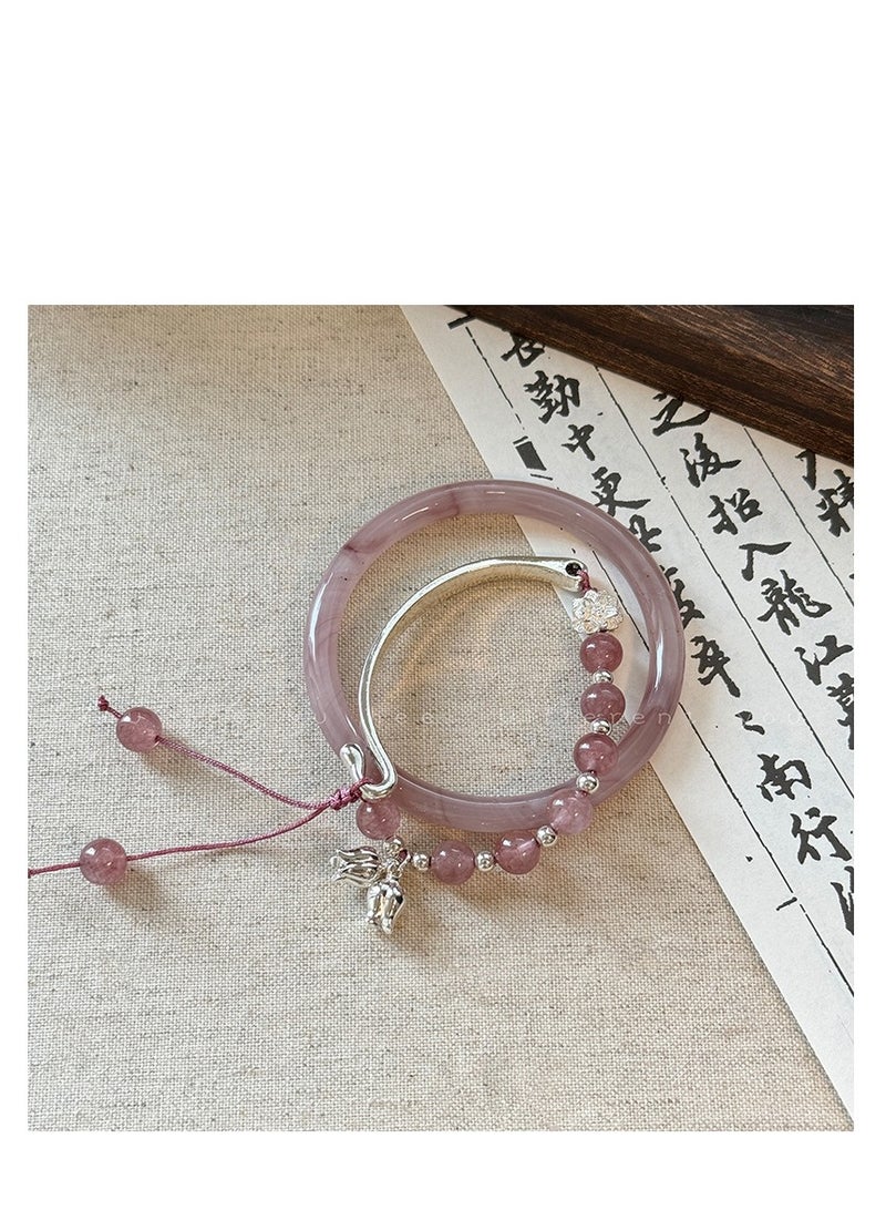 General China popular peach blossoms luck love gift new Chinese bellflower flowers flower unique style peace lock half bracelet bracelet beautiful clean luxurious cool senior feeling bead national fashion hand accessories female popular trend latest  - Image 5