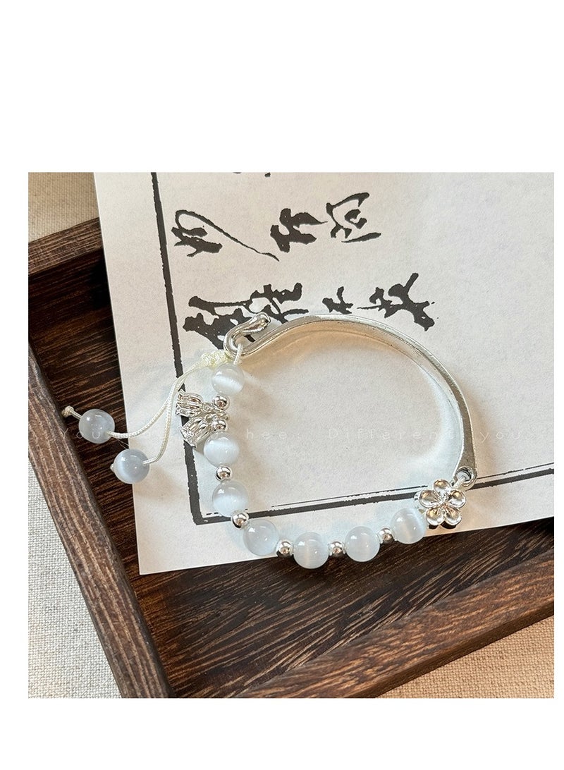 General China popular peach blossoms luck love gift new Chinese bellflower flowers flower unique style peace lock half bracelet bracelet beautiful clean luxurious cool senior feeling bead national fashion hand accessories female popular trend latest  - Image 4