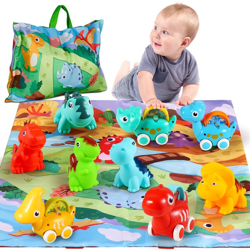 ALASOU 9 PCS Dinosaur Fantastic Creatures Car Toys for 1 Year Old Boy with Playmat/Storage Bag|Baby Toys 1 Year Old Boy Gifts for Toddler Toys 1-2|1st Birthday Gift for Infant 12 18 Months - Image 1