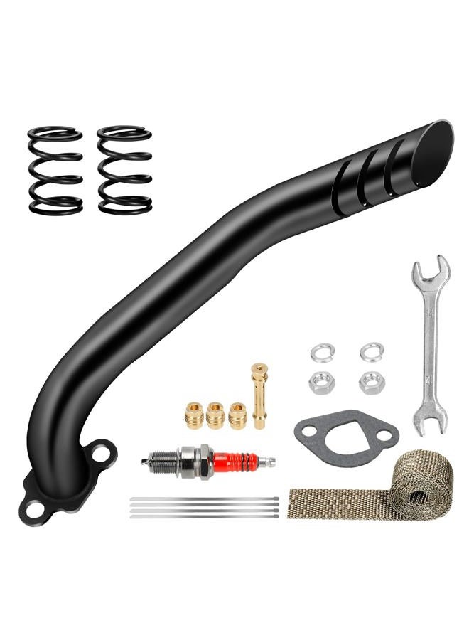 XIKOBY 212cc Exhaust Pipe Kit Compatible with Predator 212 196cc Coleman Mini Bike CT200U BT200X CT200U-EX B200R KT196 Go Kart Baja Warrior MB200 GX160 GX200 Clone Engine Parts w/Valve Springs(Black) - Image 1