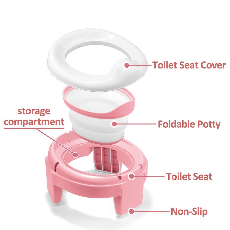 MCGMITT Portable Potty Seat for Kids Travel - Foldable Training Toilet Chair for Toddler Girls with Storage Bags for Outdoor and Indoor Easy to Clean(Pink) - Image 4