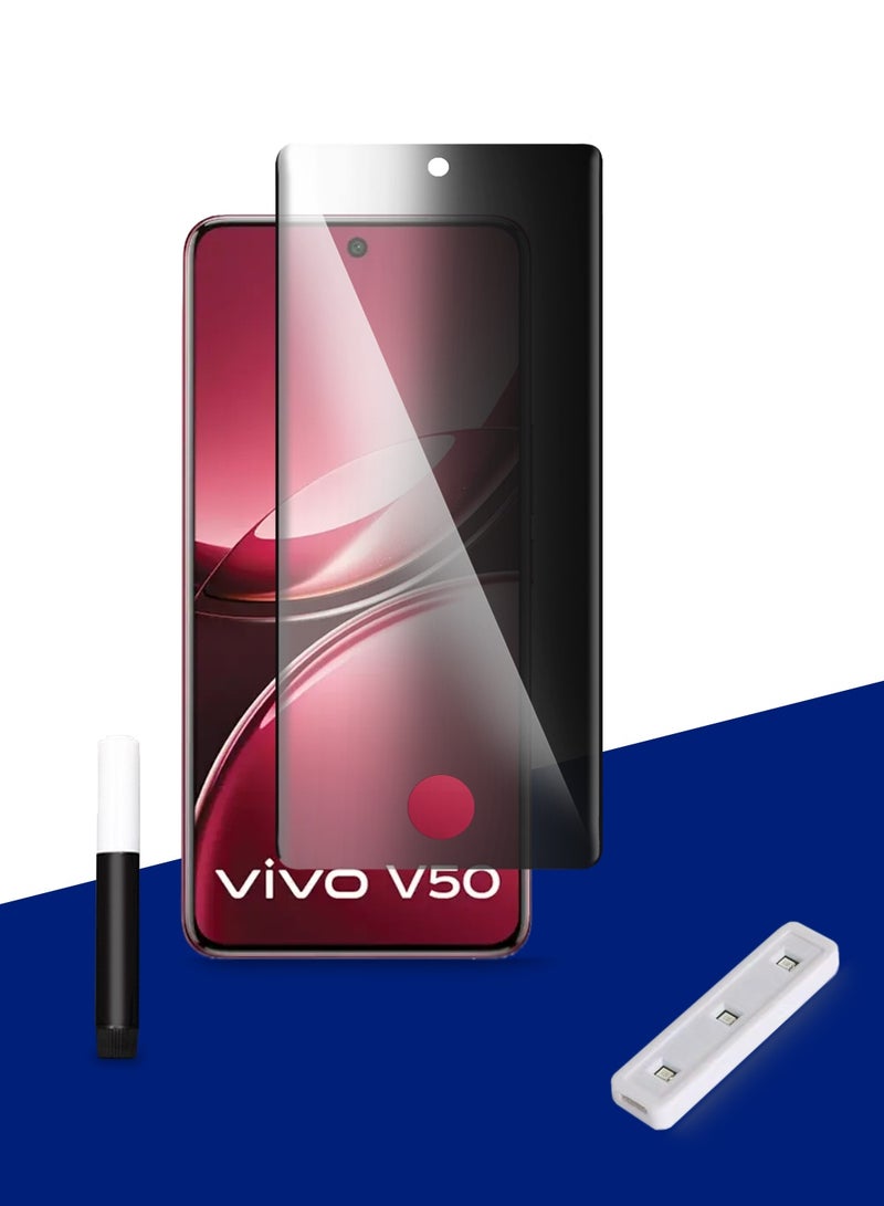 UV vivo V50 5G 2025 Premium Curved Edges UV Full Glue Full Cover Privacy Tempered Glass Screen Protector (MSGUCP) - Clear - Image 1