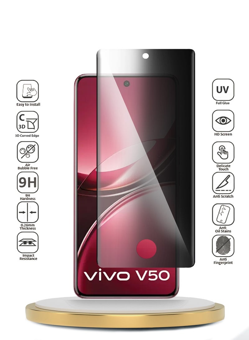 UV vivo V50 5G 2025 Premium Curved Edges UV Full Glue Full Cover Privacy Tempered Glass Screen Protector (MSGUCP) - Clear - Image 2