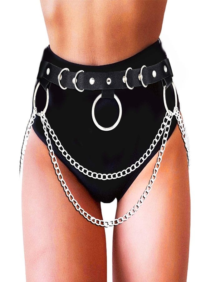 REETAN Black Leather Waist Chain Belt Punk Fashion Rave Accessories for Women - Image 4