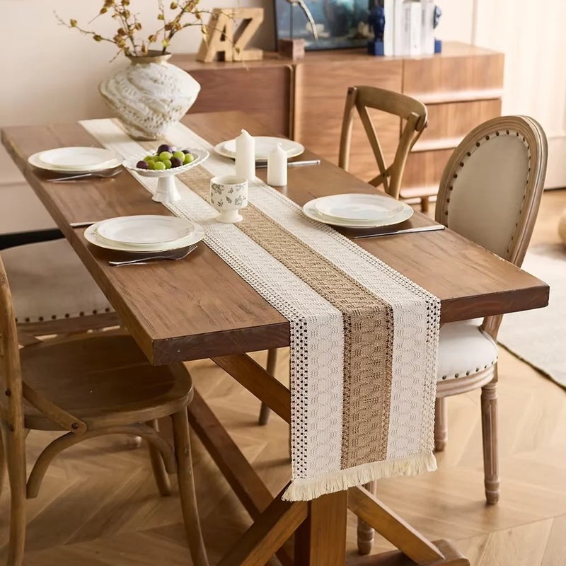 Y&D High Quality Brown Rectangle Hollowed-Out Tassels Table Runner – Elegant Tablecloth for Party, Dining & Decor - Image 4