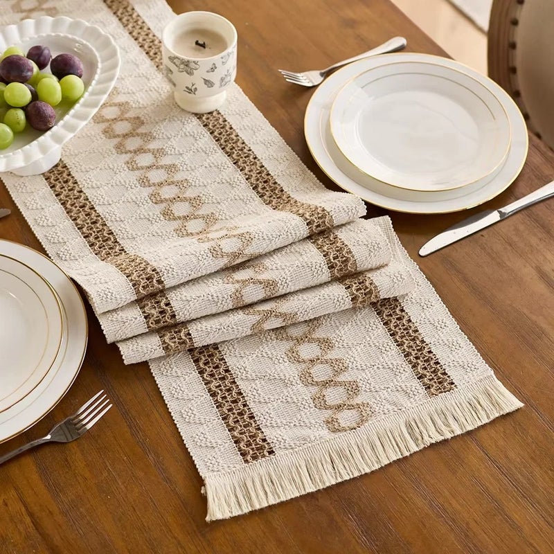 Y&D High Quality Brown Rectangle Hollowed-Out Tassels Table Runner – Elegant Tablecloth for Party, Dining & Decor - Image 5