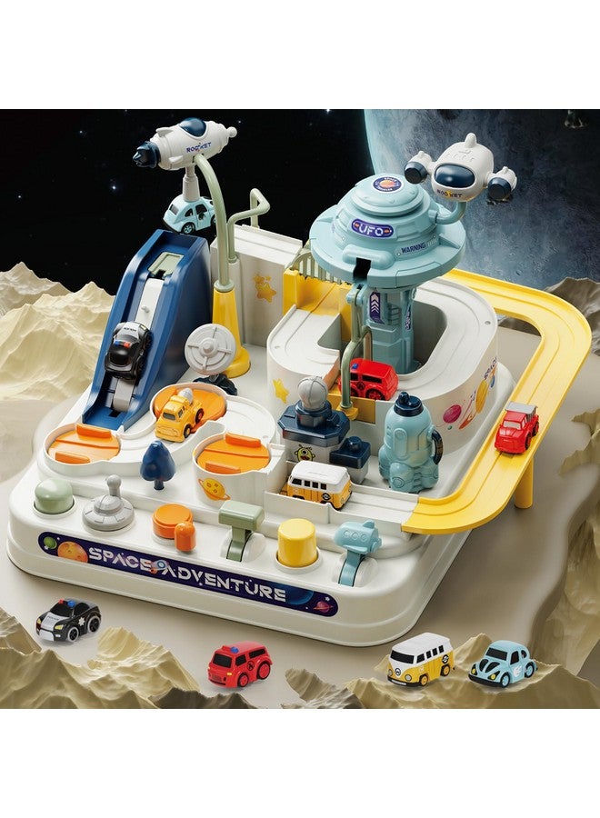 Fistone Kids Race Track Car Adventure Toy For Toddlers, Spaceship Puzzle Rail Track City Rescue Playset With 4 Mini Cars, Preschool Educational Car Games Toys For Boys Age 3+ - Image 1