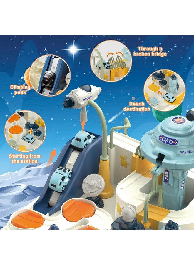 Fistone Kids Race Track Car Adventure Toy For Toddlers, Spaceship Puzzle Rail Track City Rescue Playset With 4 Mini Cars, Preschool Educational Car Games Toys For Boys Age 3+ - Image 2