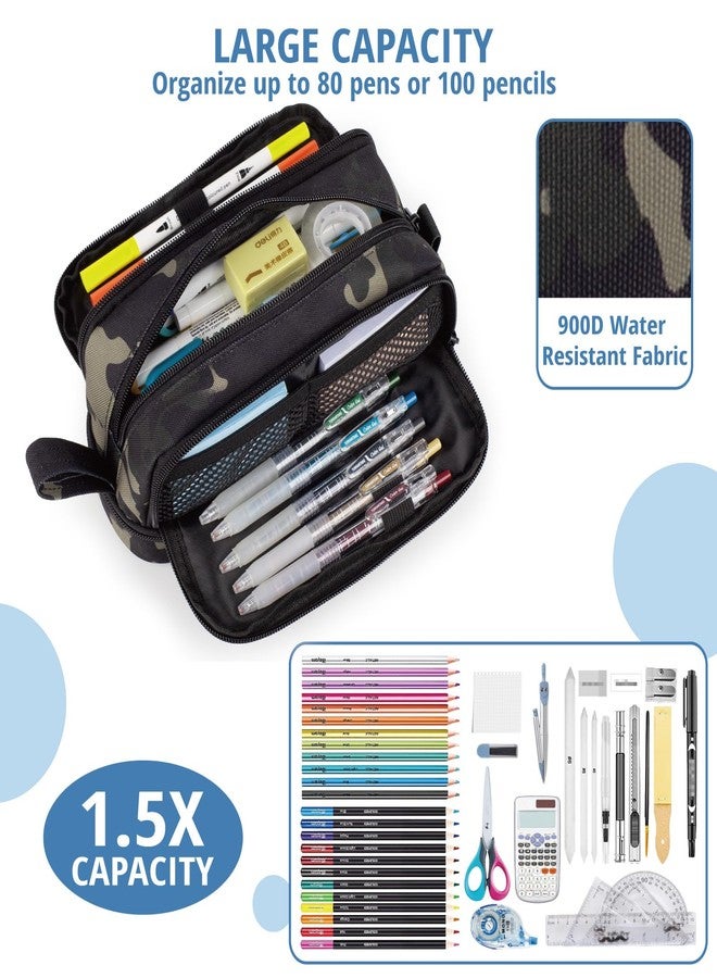 ATRIPACK Tactical 4 Compartments Pencil Case for Boys,Big Canvas Pen Pouch Bag, Large Capacity Pen Box, Tool Bag for Middle School College Office Organizer for Kids Men Women Adult Teens - Image 3