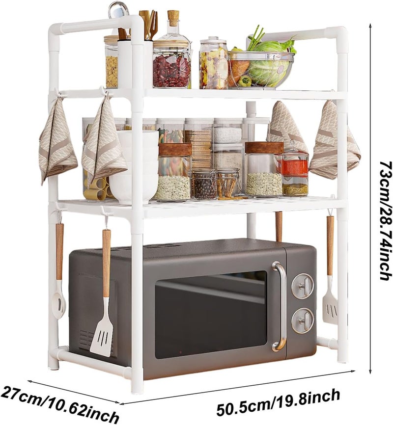 Microwave Oven Rack - Microwave Oven Shelf with Hooks,Double Layer Bread Machine Holder Widened Seasoning Rack for Counter Pantry Garage Table Dorm Bathroom - Image 5