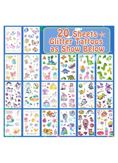 SYOSI 20 Sheets Glitter Tattoos for Kids Girls Glitter Tattoos for Kids Party Bag Fillers Fake Transfer Tattoo Stickers for Boys Girls Gifts Games Toys Birthday Decorations Supplies  - Image 3