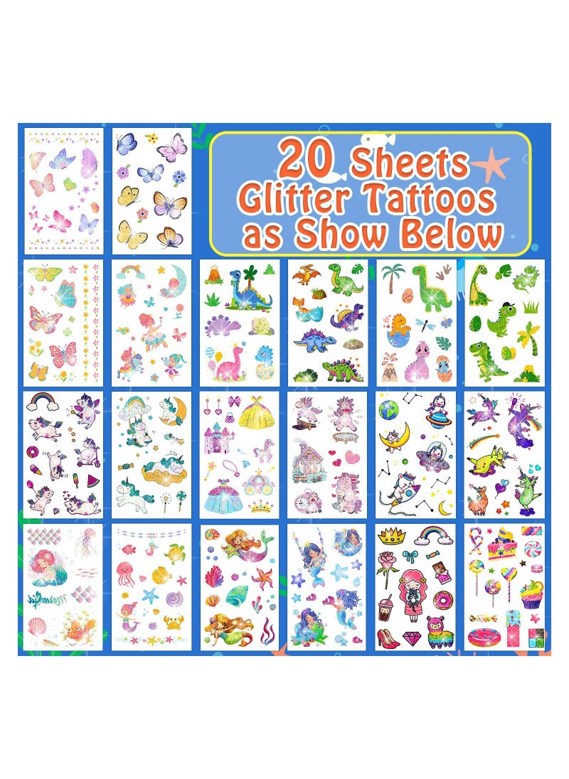 SYOSI 20 Sheets Glitter Tattoos for Kids Girls Glitter Tattoos for Kids Party Bag Fillers Fake Transfer Tattoo Stickers for Boys Girls Gifts Games Toys Birthday Decorations Supplies  - Image 3