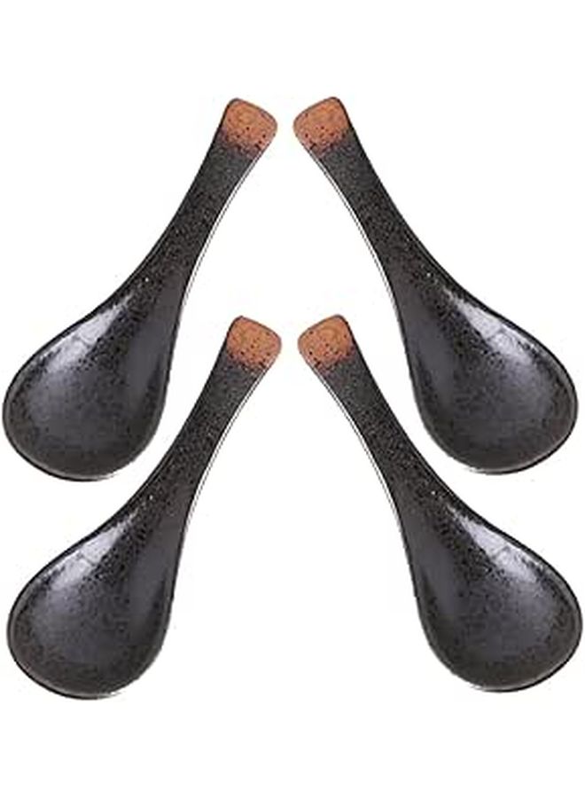 Ceramic Soup Spoons 4 Pack Heat Resistant Ergonomic Handle Retro Style for Noodles Dinner Home Restaurant - Image 1