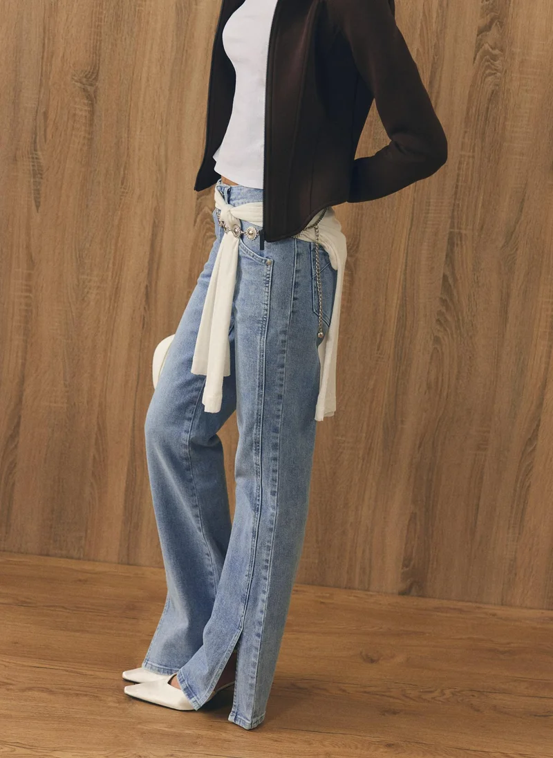 Lichi  Flared jeans with slits on the sides for Women | Best Price UAE