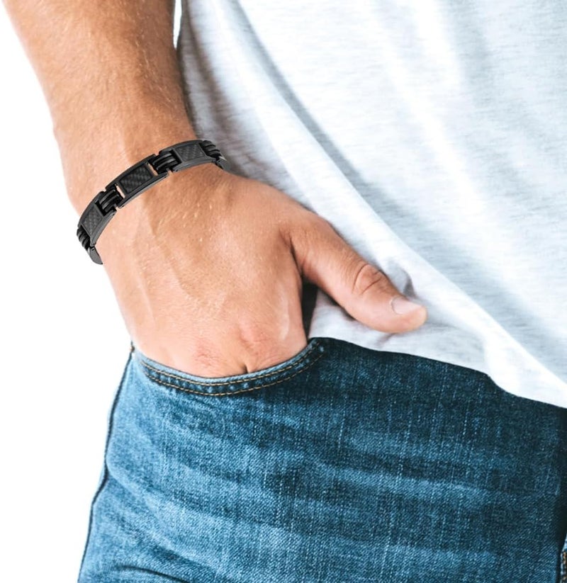 Willis Judd Bracelets For Men Titanium Mens Bracelet Black Carbon Fiber Size Adjustable - Image 2