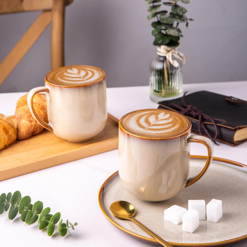 LERATIO 12OZ Ceramic Coffee Mugs Set of 6, Large Porcelain Coffee Cups With Large Handle For Latte,Cappuccino,Milk,Cocoa,|Dishwasher&Microwave Safe Mug Sets,Ideal for Man,Woman,Dad, Mom-Kahki - Image 3