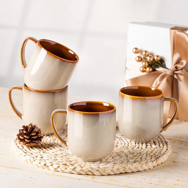 LERATIO 12OZ Ceramic Coffee Mugs Set of 6, Large Porcelain Coffee Cups With Large Handle For Latte,Cappuccino,Milk,Cocoa,|Dishwasher&Microwave Safe Mug Sets,Ideal for Man,Woman,Dad, Mom-Kahki - Image 5