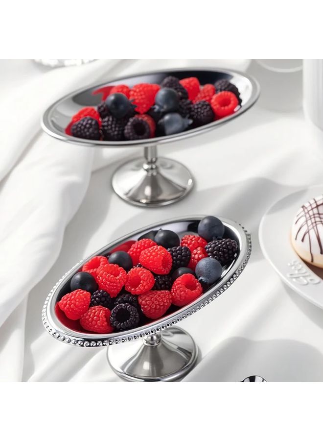 Stainless Steel Dessert Plate Geometric Polka Dot Oval Cup Serving Tray - Image 1