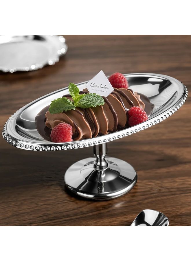 Stainless Steel Dessert Plate Geometric Polka Dot Oval Cup Serving Tray - Image 2