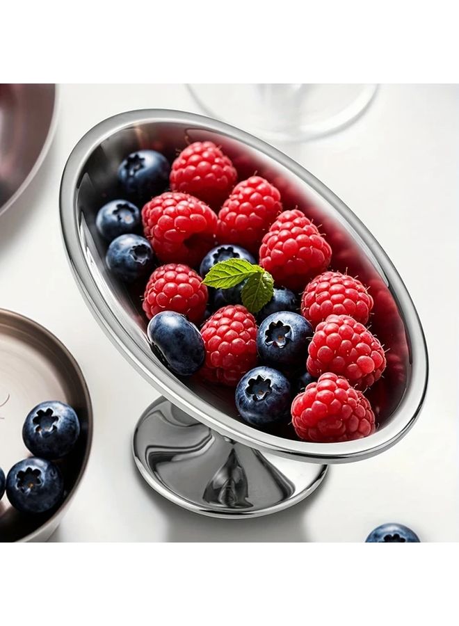 Stainless Steel Dessert Plate Geometric Polka Dot Oval Cup Serving Tray - Image 4