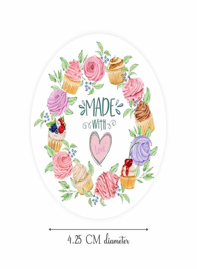 Chic a Choc Made with Love Stickers. Vinyl Paper, Greese-Proof, Non-tearable. Cute Cupcake Wreath Design. Pack of 70. Seal or Paste on Cupcake Box, Cake Box, Bakery Packaging. - Image 5