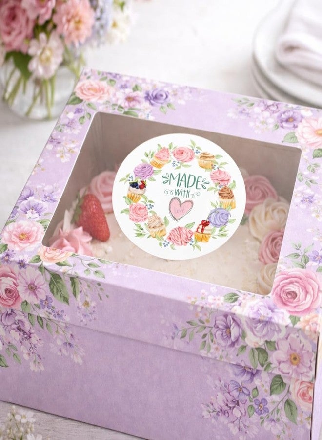 Chic a Choc Made with Love Stickers. Vinyl Paper, Greese-Proof, Non-tearable. Cute Cupcake Wreath Design. Pack of 70. Seal or Paste on Cupcake Box, Cake Box, Bakery Packaging. - Image 3