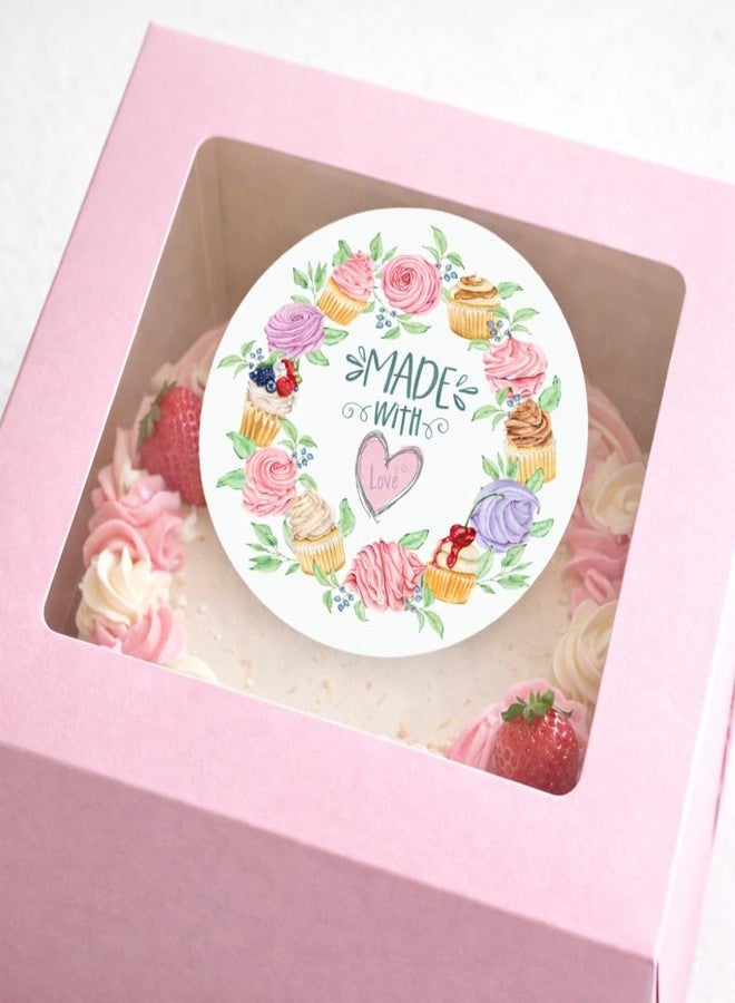 Chic a Choc Made with Love Stickers. Vinyl Paper, Greese-Proof, Non-tearable. Cute Cupcake Wreath Design. Pack of 70. Seal or Paste on Cupcake Box, Cake Box, Bakery Packaging. - Image 2