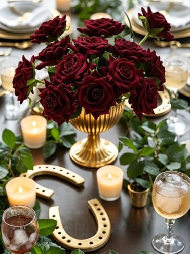 Floweroyal 15PCS Burgundy Roses Artificial Flowers 433 Velvet Flowers with Long Stem Fake Roses for Mom Wife Anniversary Birthday Valentines Day Gift for Women - Image 3