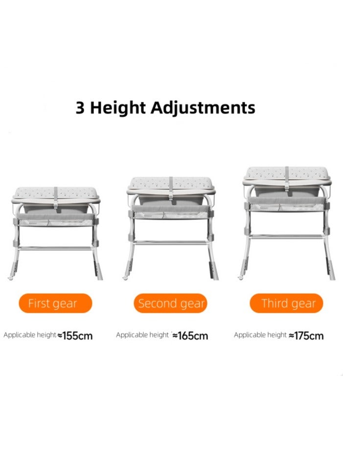 XiuWoo 2-in-1 Baby Bathtub & Changing Table, Adjustable Height Folding Diaper Station Waterproof Pad with Storage Rack & Wheels, Baby Bath Tub with Thermometer Display - Image 5