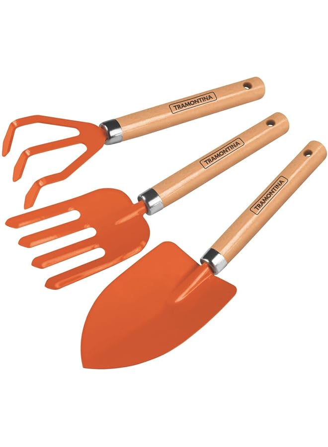 TRAMONTINA Tramontina 3 Pieces Garden Tool Set with Special Carbon Steel and Wood Handle includes Garden Trowel + 3 Teeth Cultivator + 4 Teeth Garden Fork - Image 1