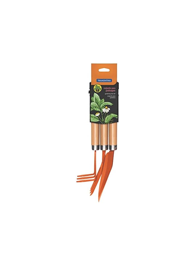 TRAMONTINA Tramontina 3 Pieces Garden Tool Set with Special Carbon Steel and Wood Handle includes Garden Trowel + 3 Teeth Cultivator + 4 Teeth Garden Fork - Image 2