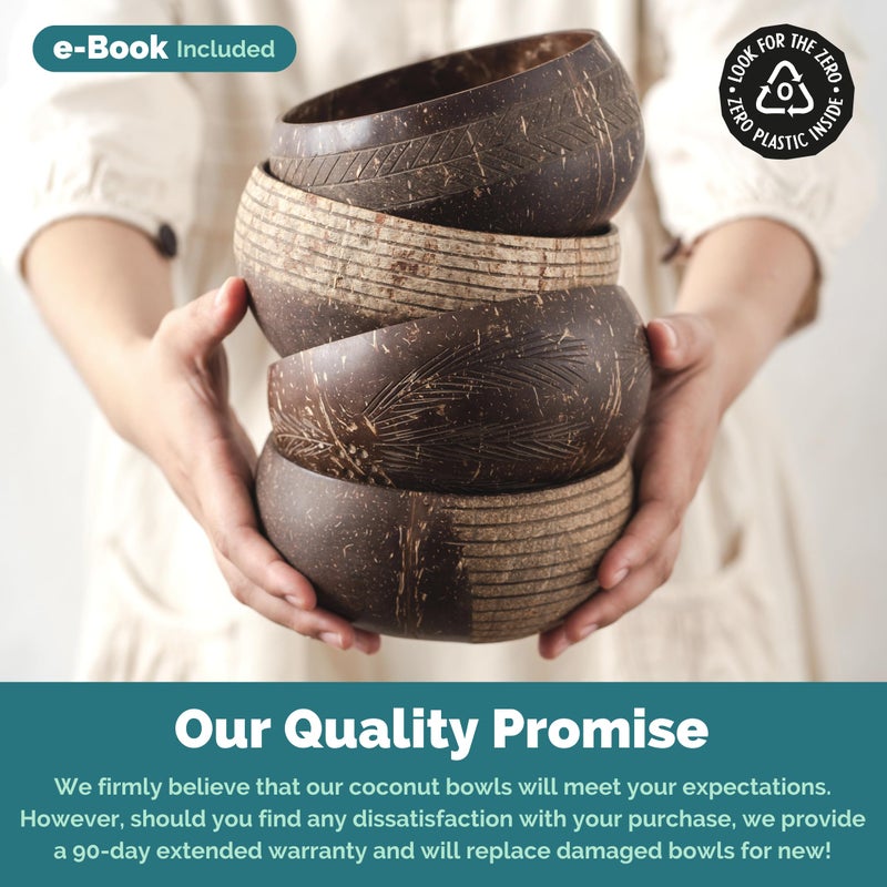 Jungle Culture 4 Polished Coconut Bowl and Wooden Spoons Set with Bamboo Straws  Smoothie Bowls  Healthy Choice Natural Coco Shell Acai & Buddha Bowls  Eco Friendly Vegan Gifts - Image 4