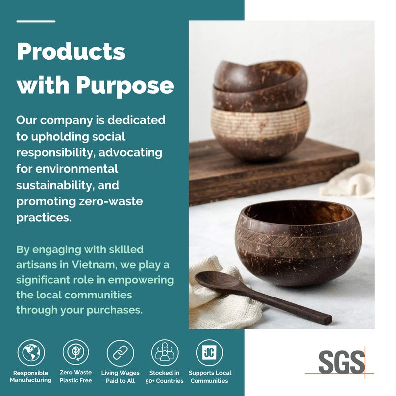 Jungle Culture 4 Polished Coconut Bowl and Wooden Spoons Set with Bamboo Straws  Smoothie Bowls  Healthy Choice Natural Coco Shell Acai & Buddha Bowls  Eco Friendly Vegan Gifts - Image 5