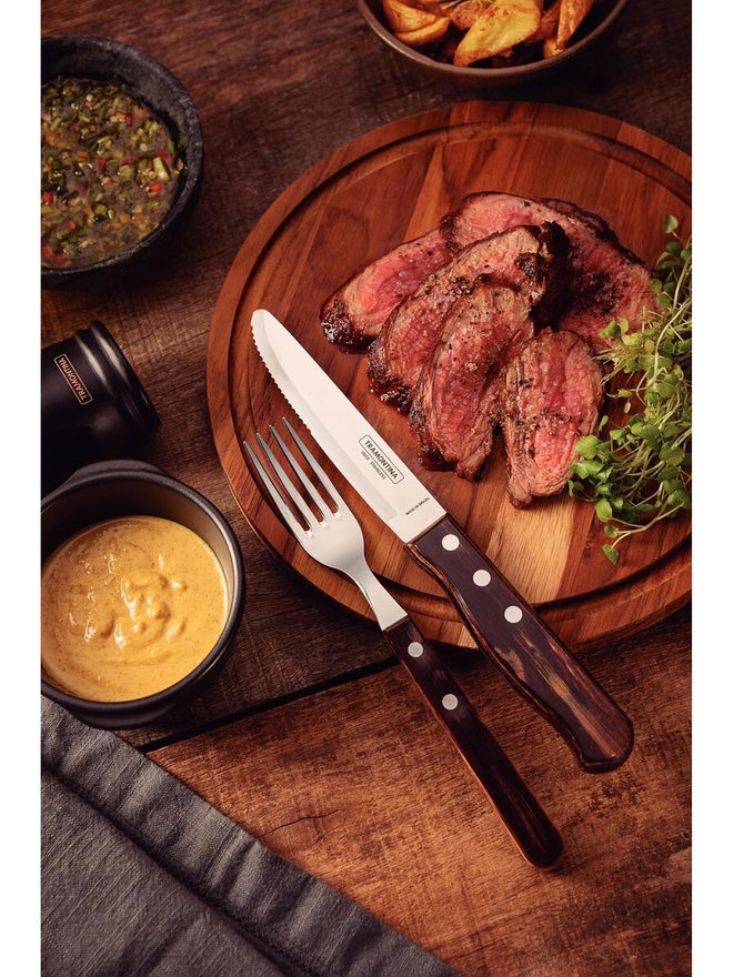 ترامونتينا سكين ستيك ترامونتينا جامبو  بوصة بشفرة ستانلس ستيل ومقبض بولي وود بني آمن للغسل في غسالة الصحون - Image 2