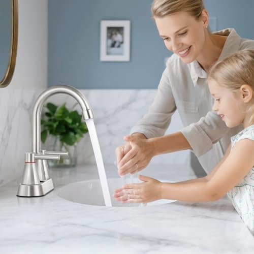 KHQF 4 inches Bathroom Faucet for 3 Hole,2-Handle Bathroom Sink Faucets with Pop Up Drain (Brush Nickel) - Image 3