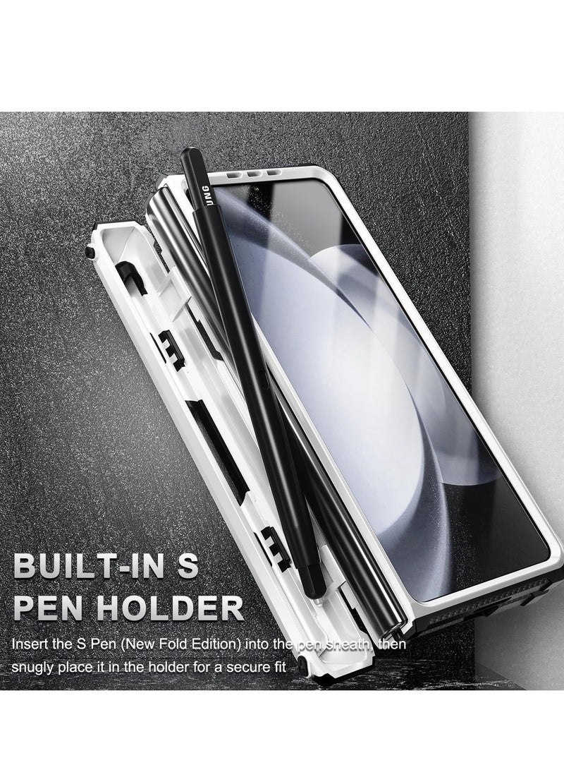 Y&D Case for Galaxy Z Fold 5 Case, Rugged with Built-in Screen Protector & Hinge Protection Pen Holder Kickstand, Support Wireless Charging (White) - Image 3