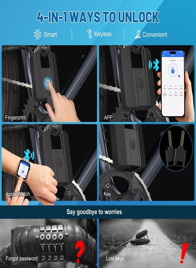 APECYC Fingerprint Bike U Lock with Cable, Heavy Duty Anti Theft Smart Lock - Image 2