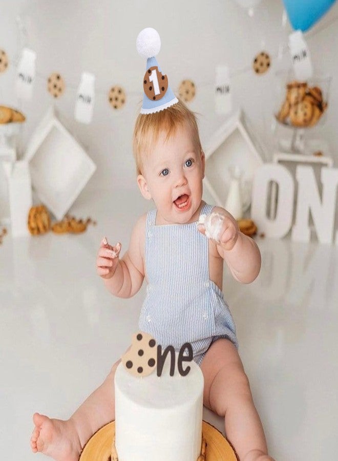 Agkvw Cookie 1st Birthday Hat for Boys - Cookie and Milk First Birthday Decorations, blue theme Boys 1st Bday Decor, Cake Smash Props - Image 5