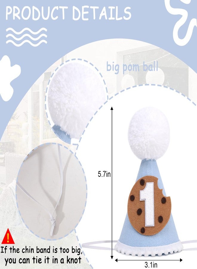 Agkvw Cookie 1st Birthday Hat for Boys - Cookie and Milk First Birthday Decorations, blue theme Boys 1st Bday Decor, Cake Smash Props - Image 2