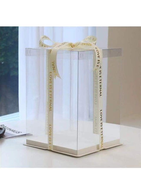 Full Transparent Snack Gift Birthday Cake Packaging Empty Box Lego Blocks Dust-proof-Specifications:1 Set 4inch Three Layers Length, Width 17 Height 29cm-Color:Transparent Model + Free Ribbon