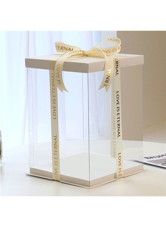 Generic - Full Transparent Snack Gift Birthday Cake Packaging Empty Box Lego Blocks Dust-proof-Specifications:1 Set 4inch Three Layers Length, Width 17 Height 29cm-Color:Transparent Model + Free Ribbon - Image 1